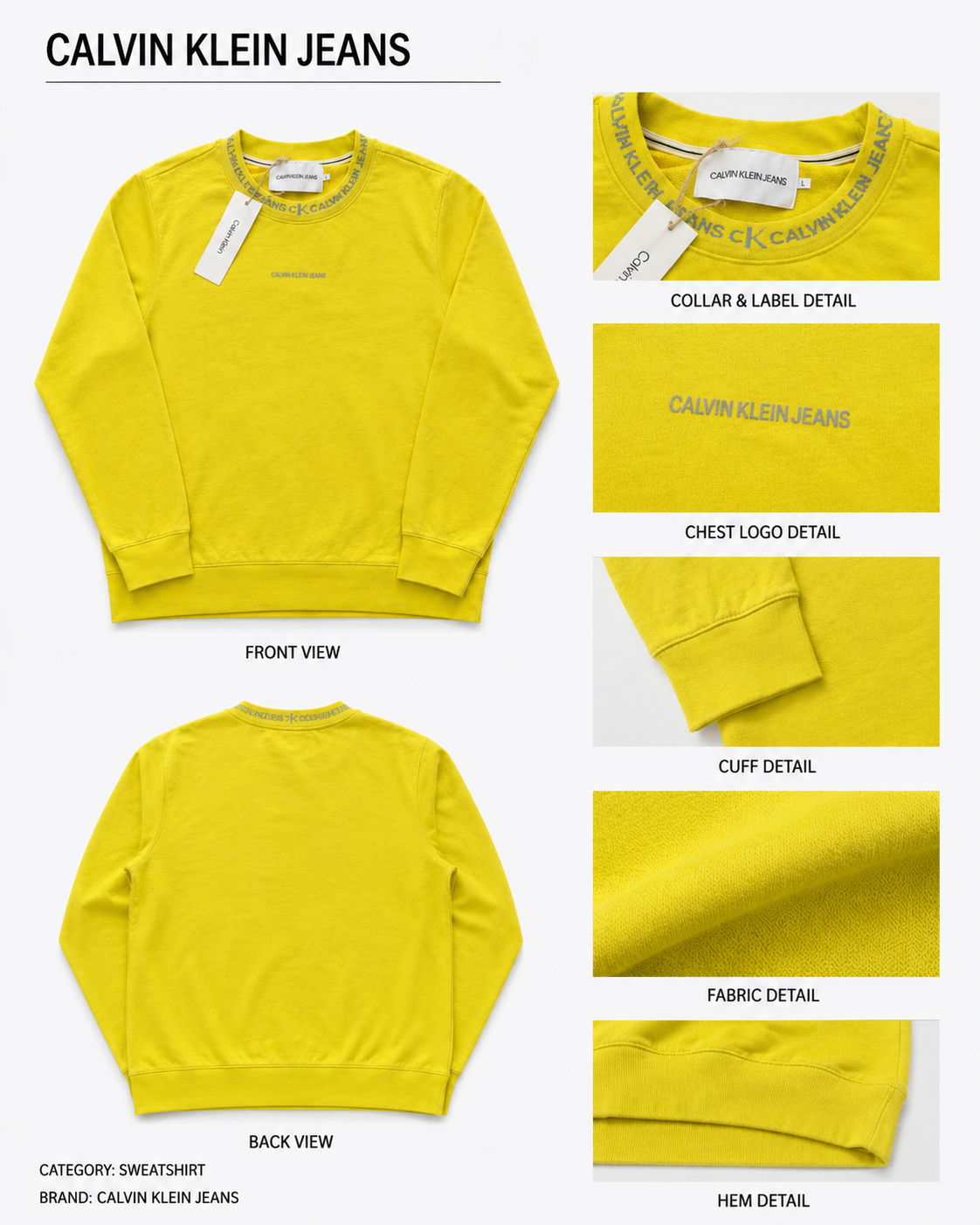 Calvin Klein — Nuevo Polera Amarillo, Talla L