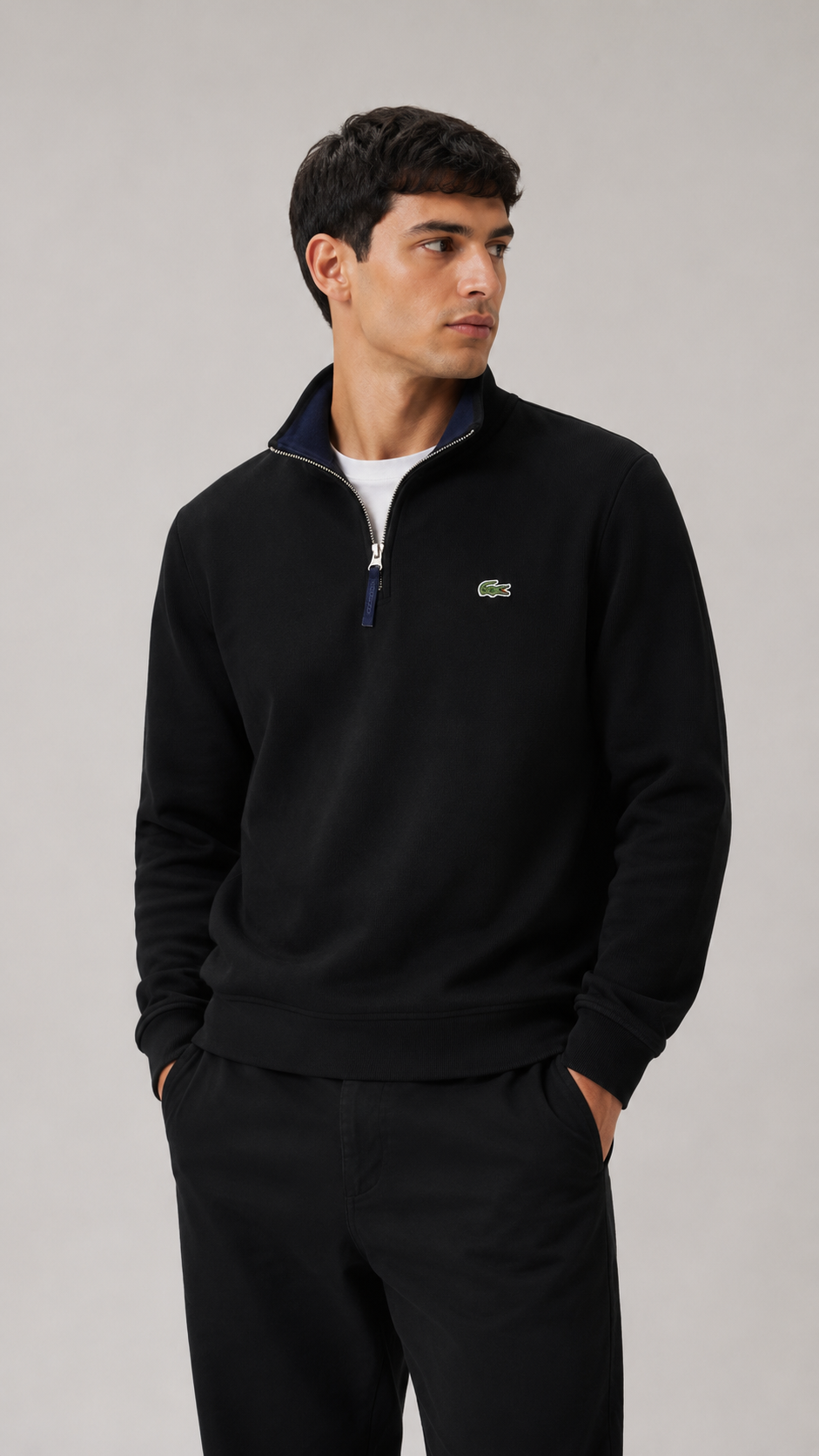Lacoste — Quarterzip Negro, Talla L