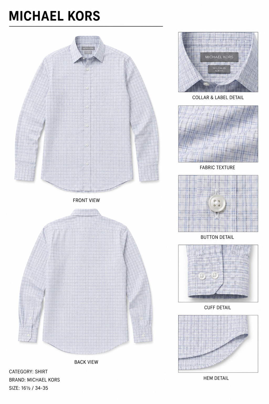 Michael Kors — Camisa Cuadros Slimfit, Talla M