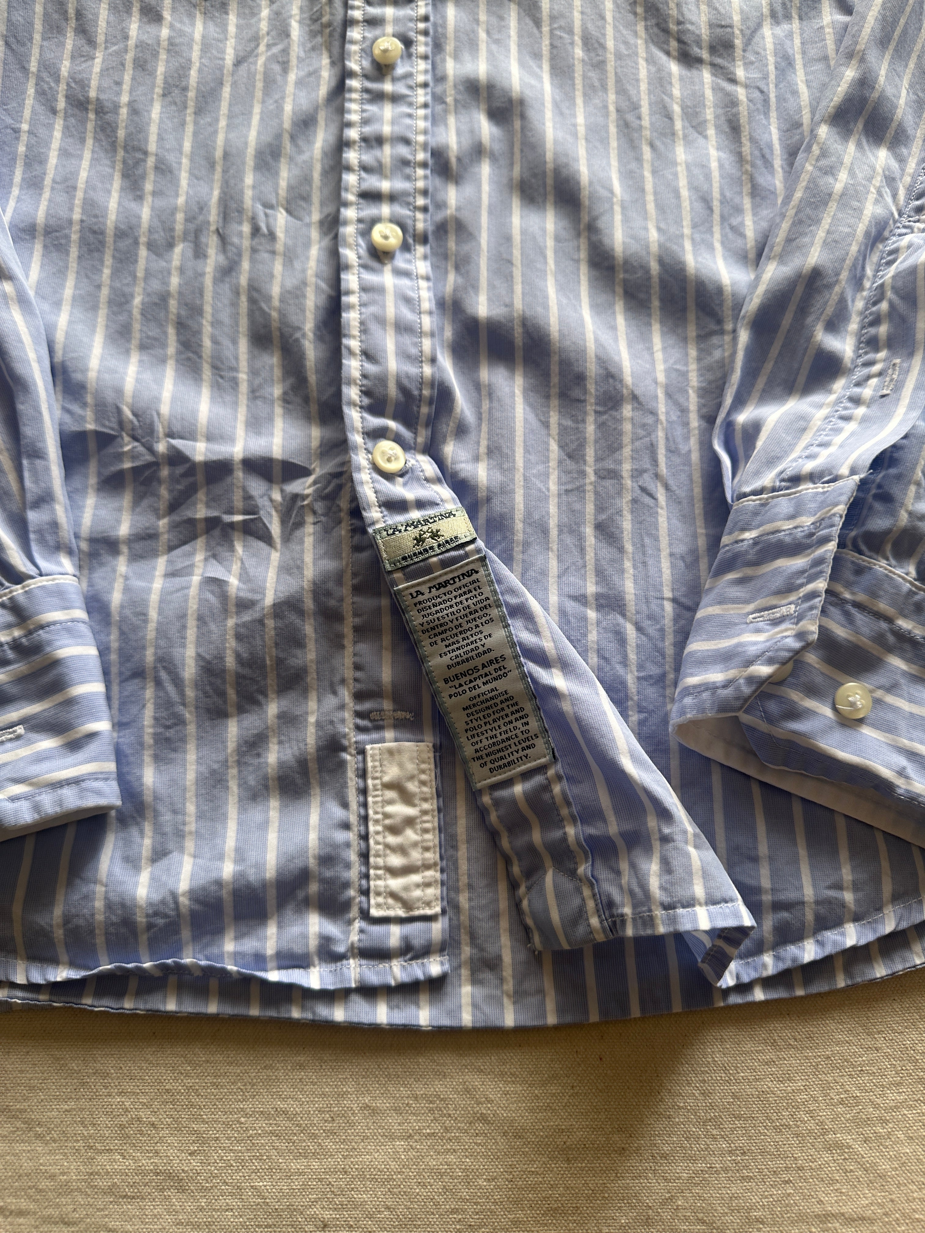 La Martina — Camisa Rayas Celeste, Talla S