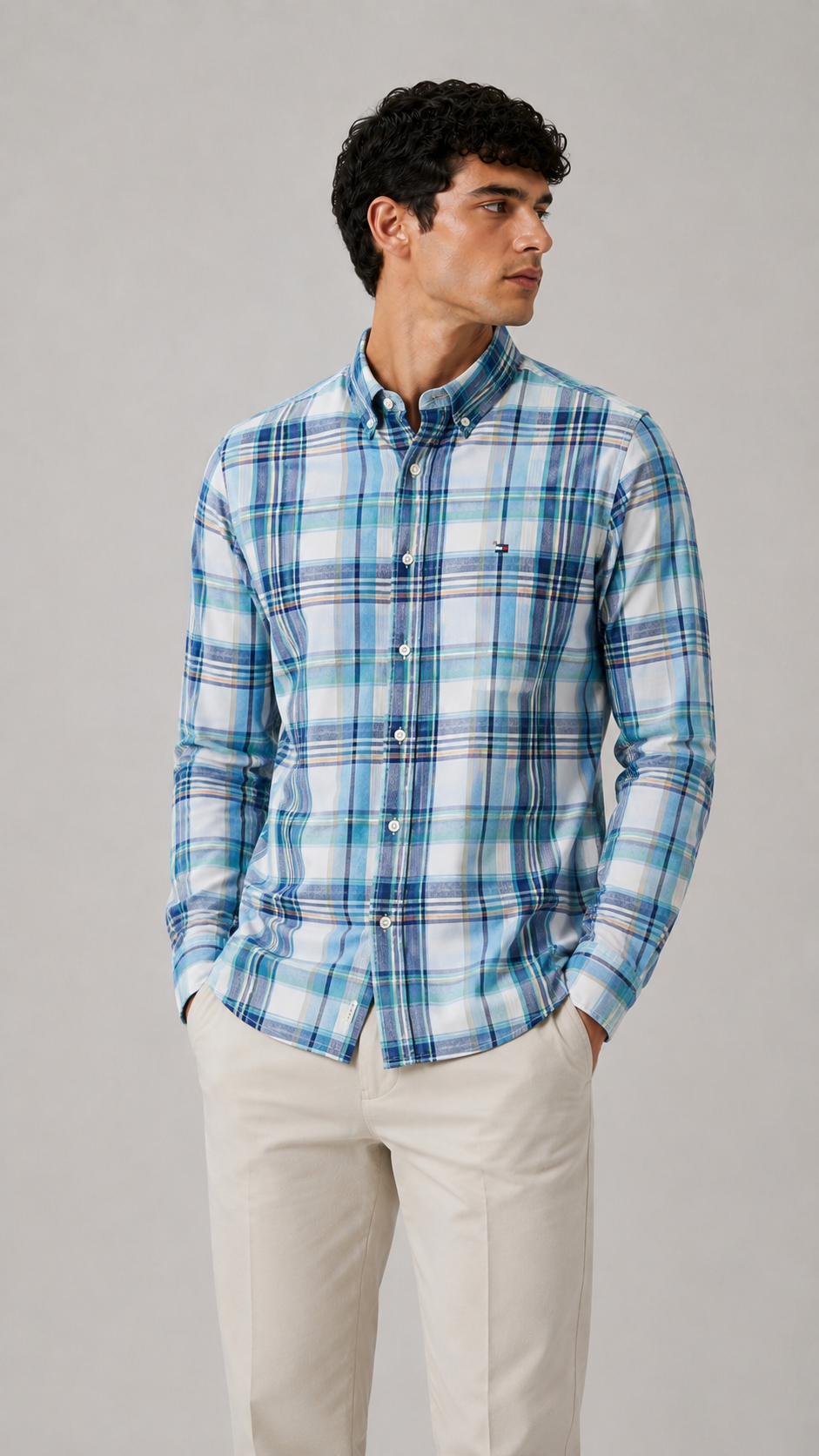 Tommy Hilfiger — Camisa Cuadros Azules, Talla S