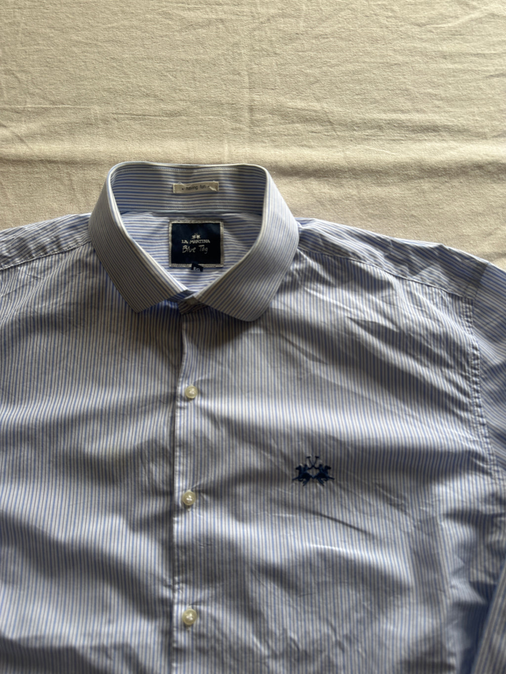 La Martina — Camisa Rayas Blue Tag, Talla XL