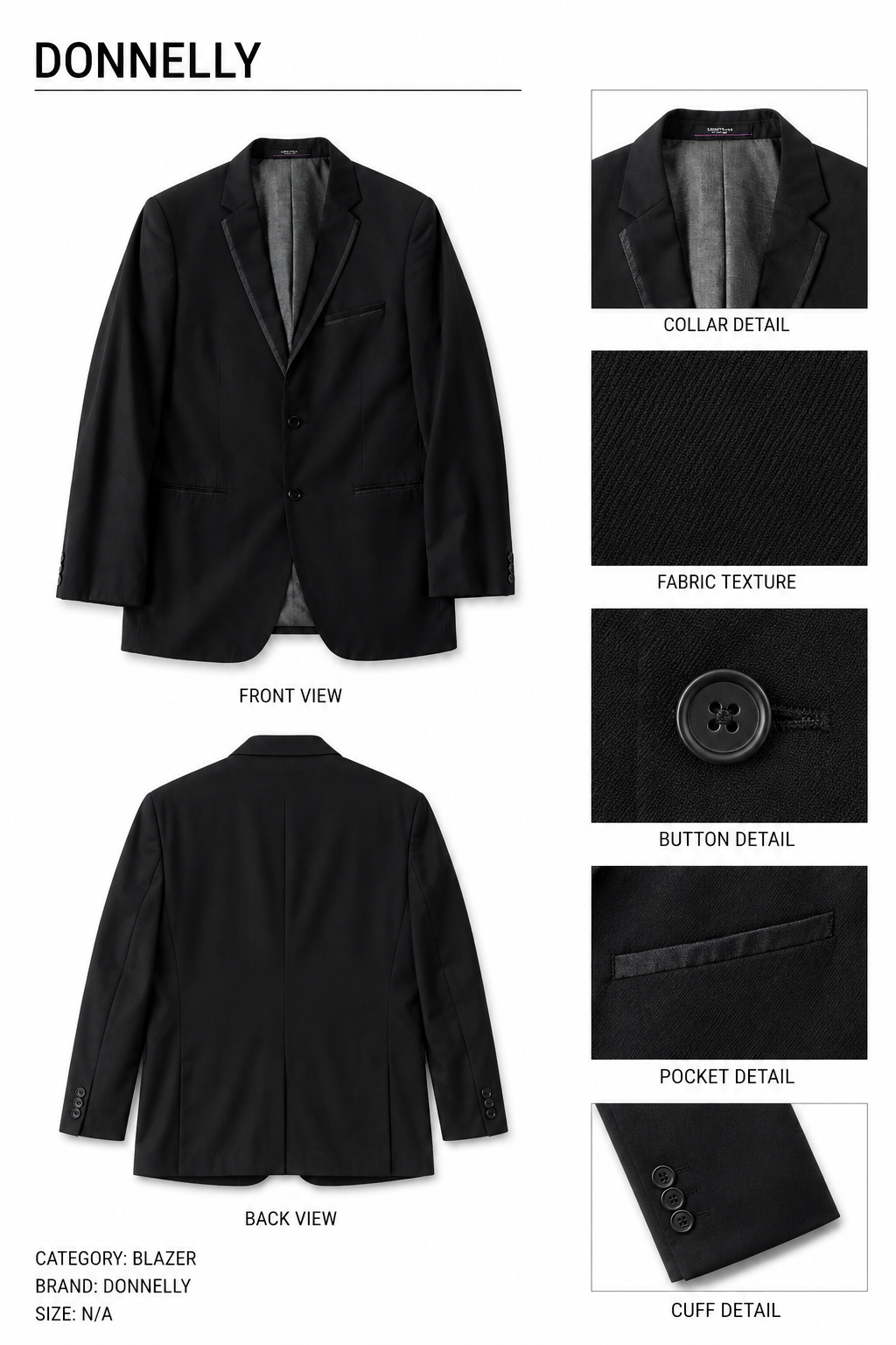 Donatelli — Blazer Negro, Talla L
