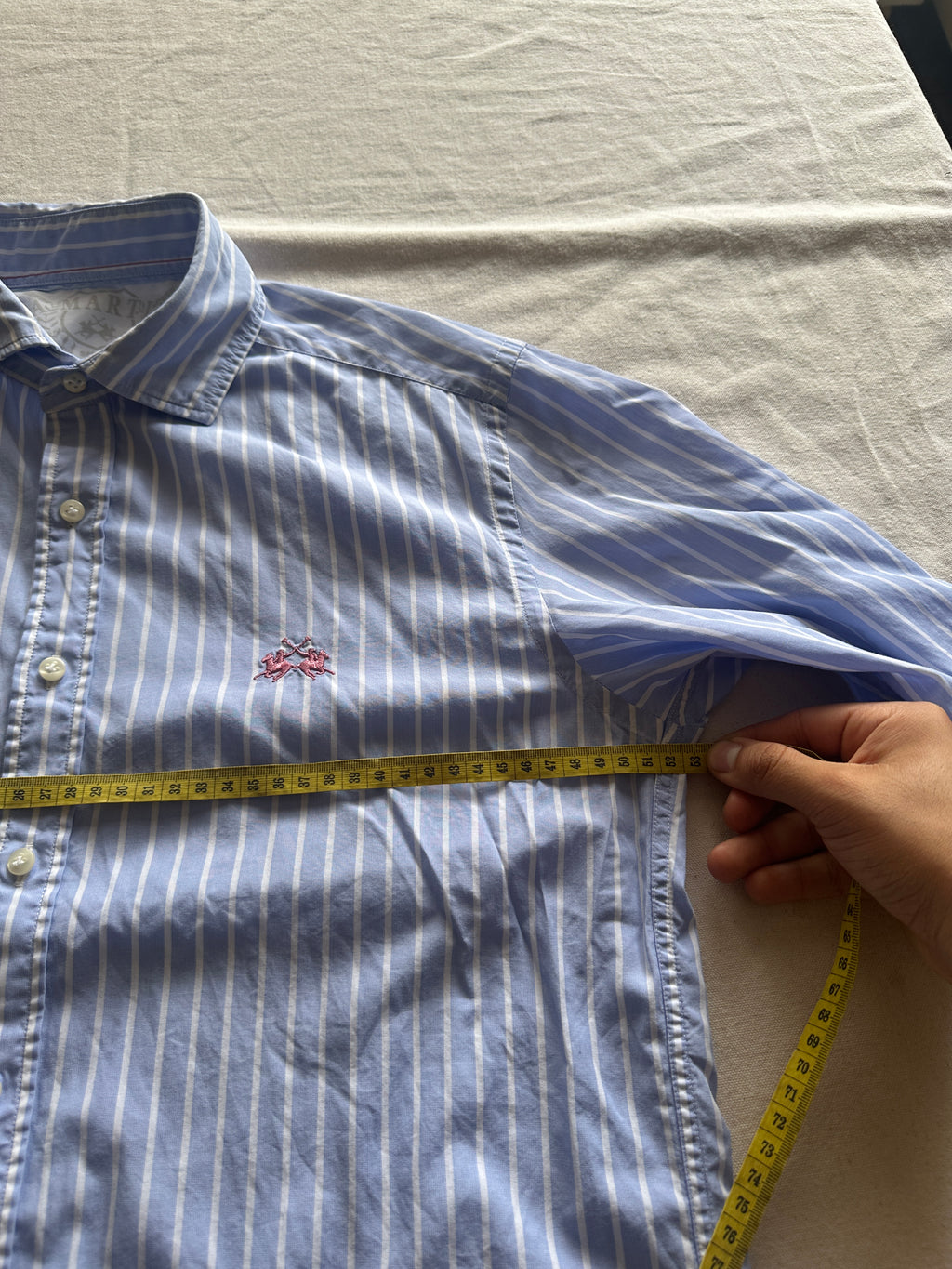 La Martina — Camisa Rayas Celeste, Talla S