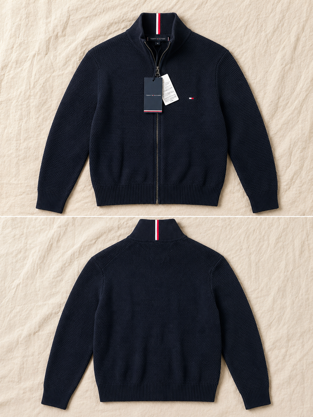 Tommy Hilfiger — Nueva Casaca Suéter Hilo, Talla L