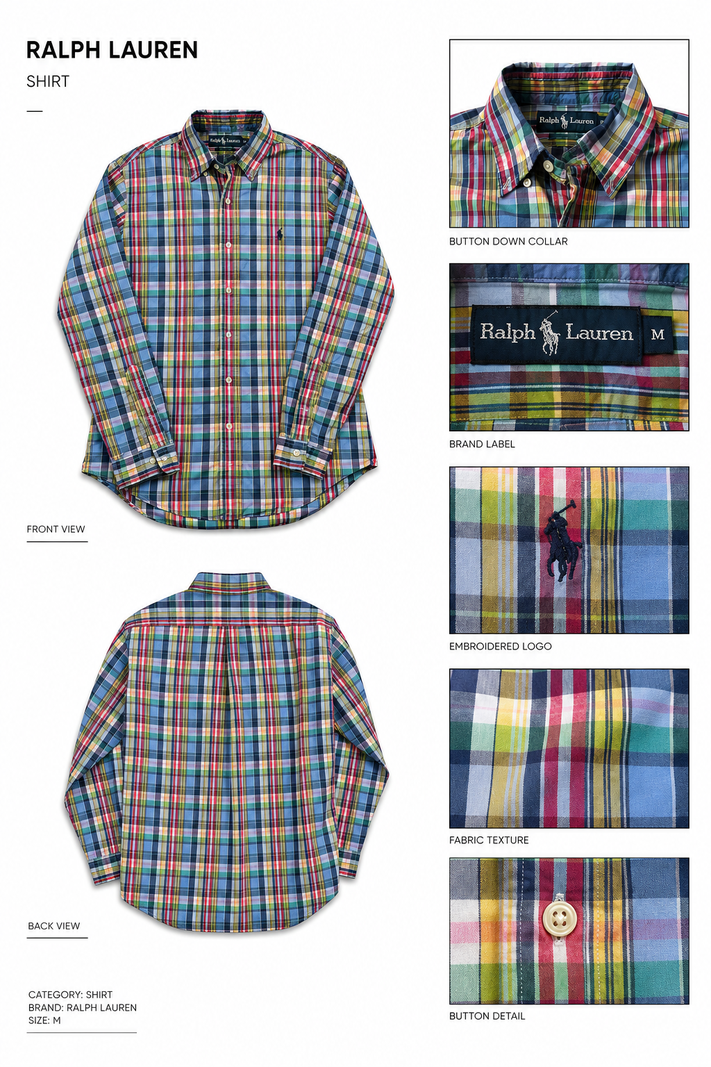 Ralph Lauren — Camisa Cuadros, Talla S