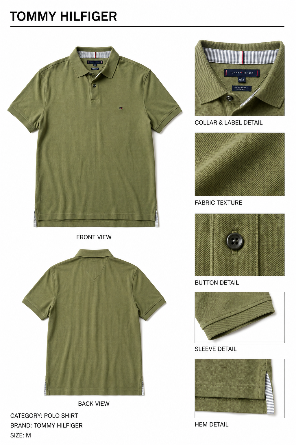 Tommy Hilfiger — Seminuevo Polo Camisero Verde, Talla XXL
