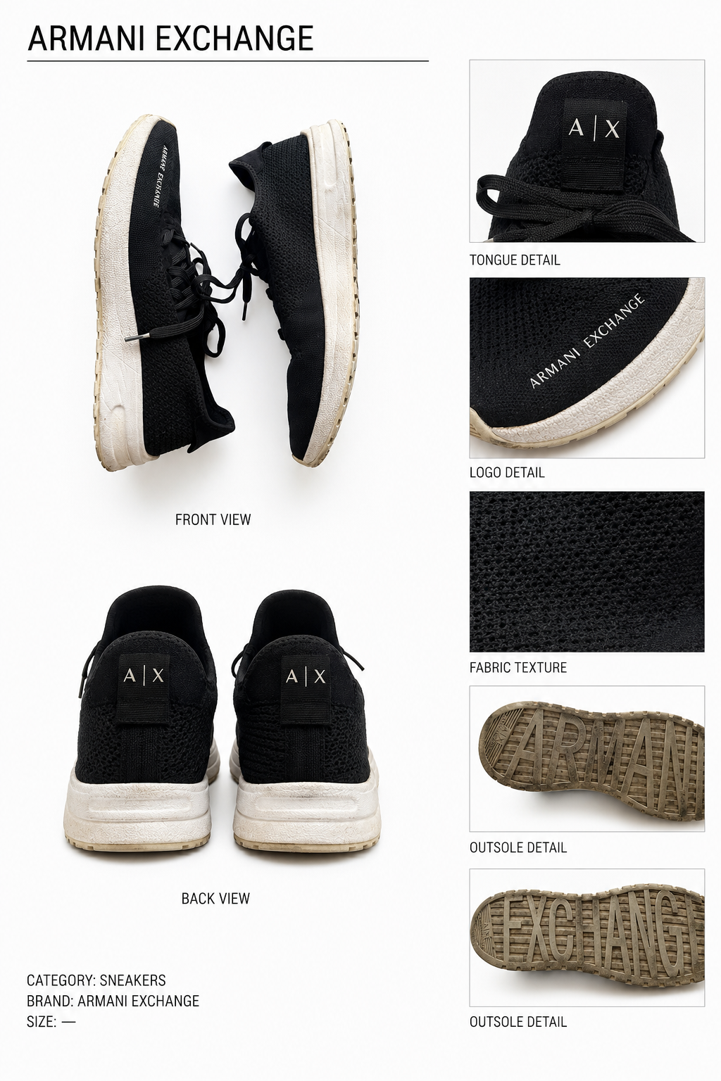 Armani Exchange — Used Zapatillas Negras, Talla 45