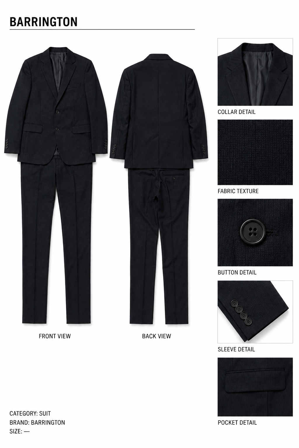 Barrington — Terno Negro, Talla L