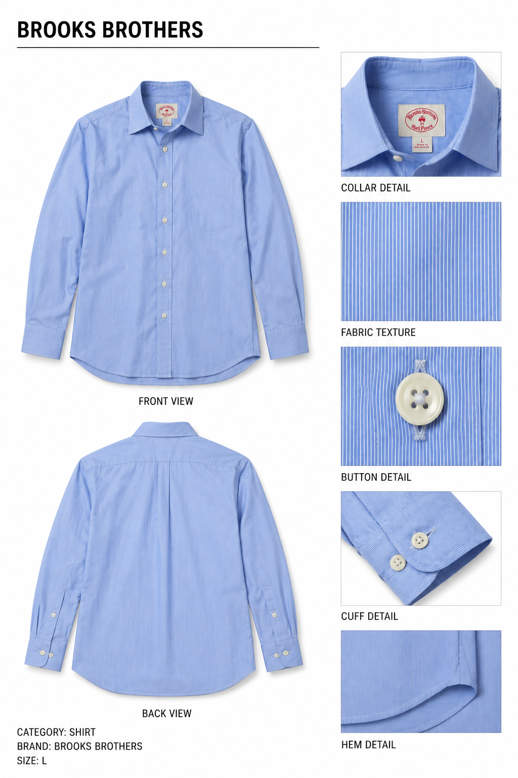 Brooks Brothers — Camisa Celeste, Talla L