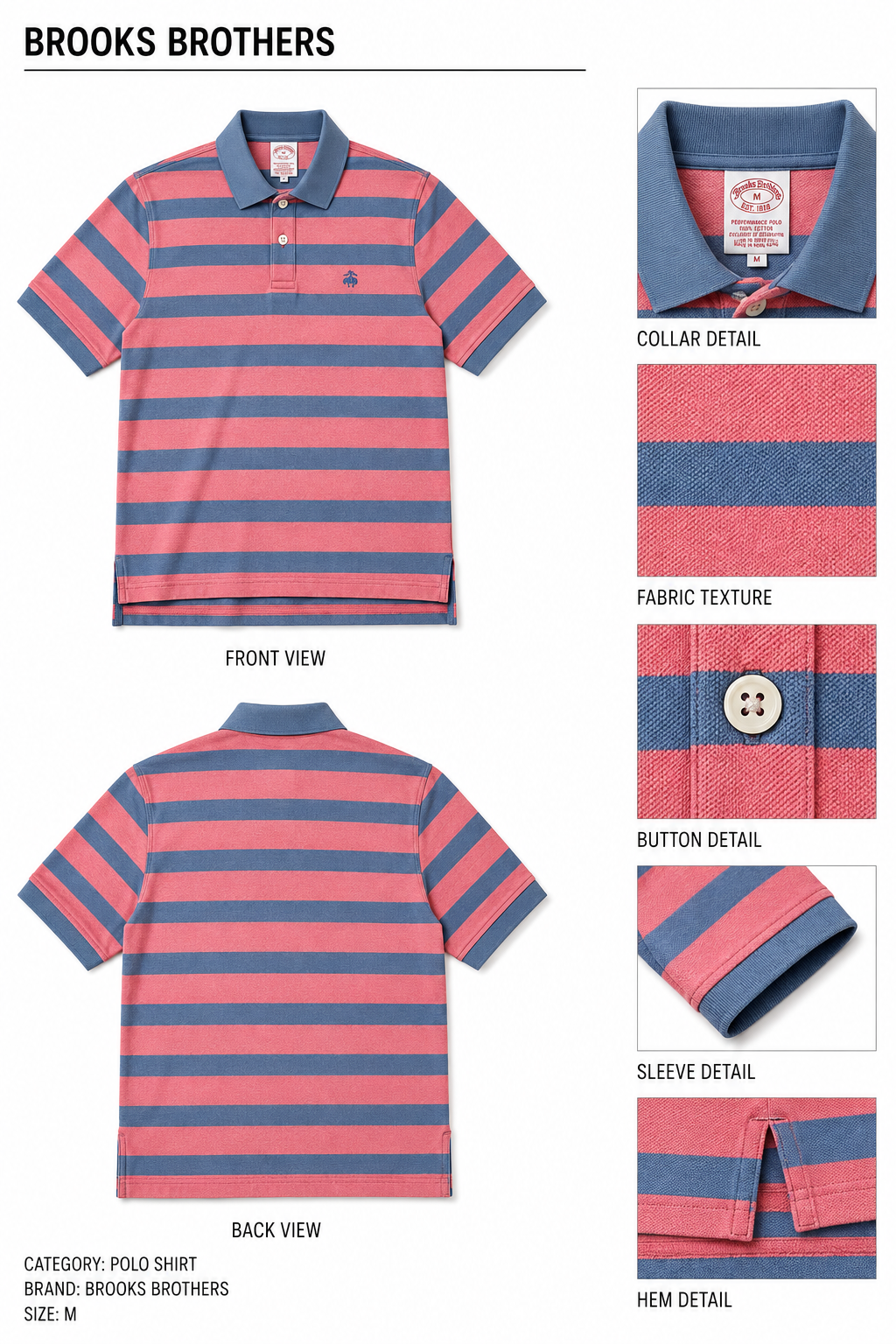 Brooks Brothers — Polo Camisero, Talla M