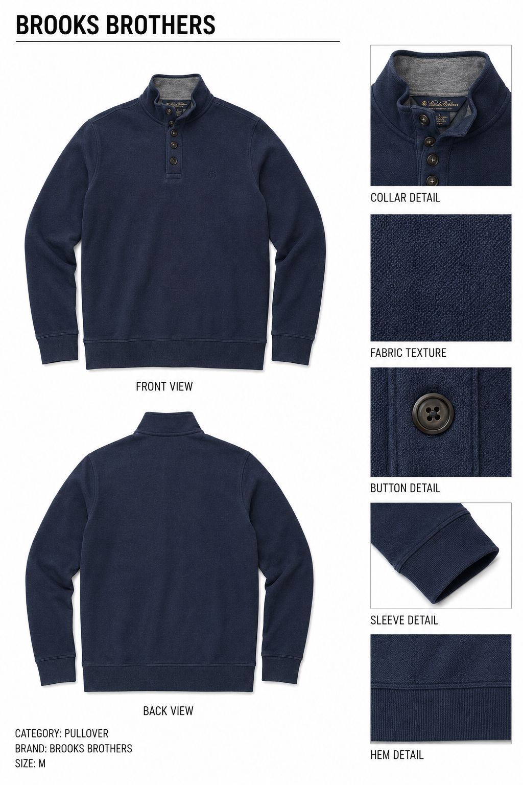 Brooks Brothers — Seminuevo Polera Quarterzip Azul, Talla L