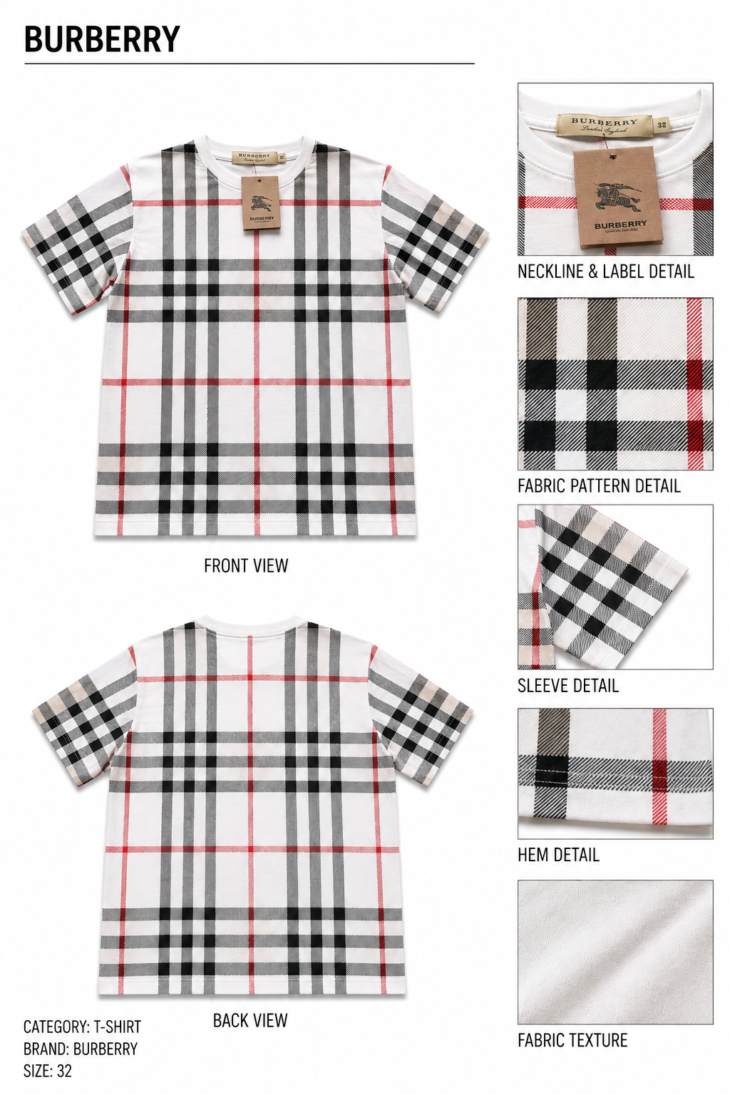 Burberry — Nuevo Polo Blanco, Talla L