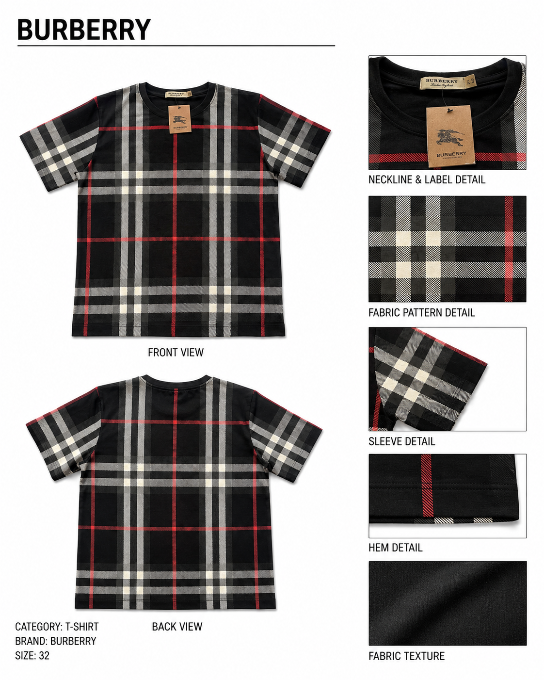 Burberry — Nuevo Polo Negro, Talla XL