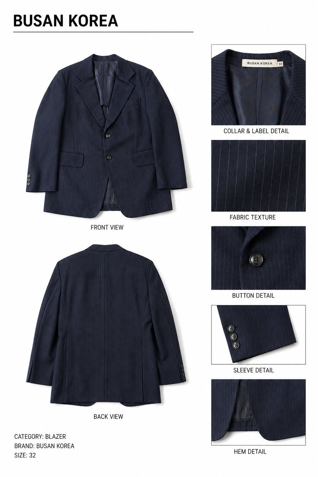 Busan Korea — Blazer Azul, Talla L
